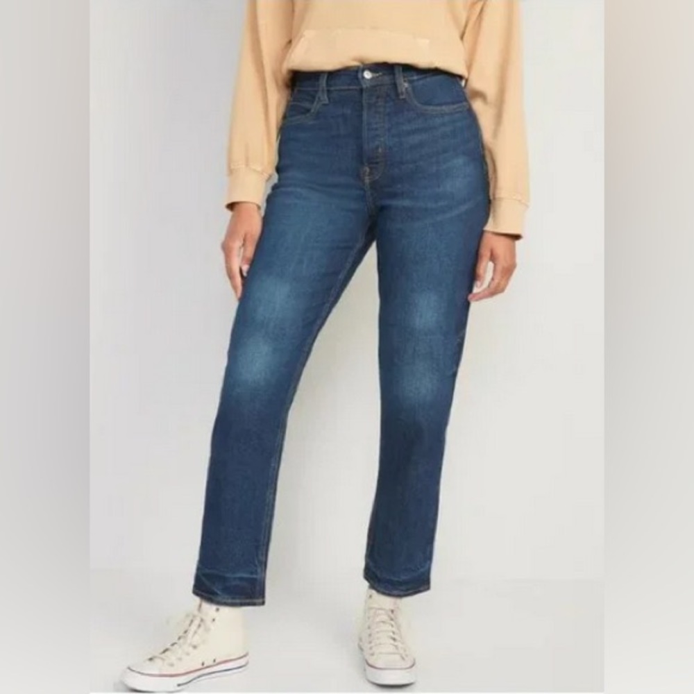 Old Navy Curvy Extra High-Waisted Button-Fly Sky-Hi Straight Jeans Sheldon Sz 12
